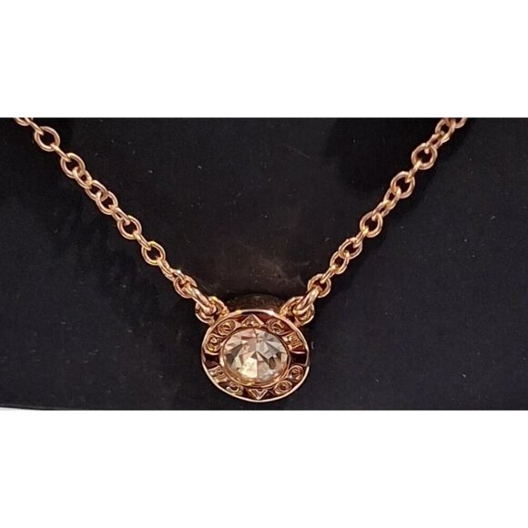 NWT Coach New York Rose Gold-Tone Crystal Necklace & Tea Rose Stud Earrings Set - Picture 6 of 6